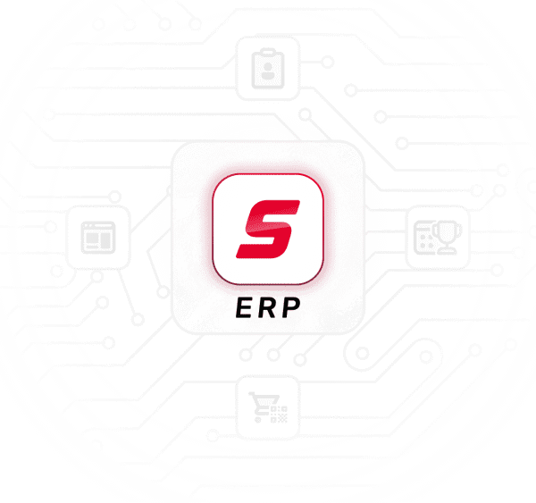 Spordle Erp designed as a graphic's card in the middle of different apps